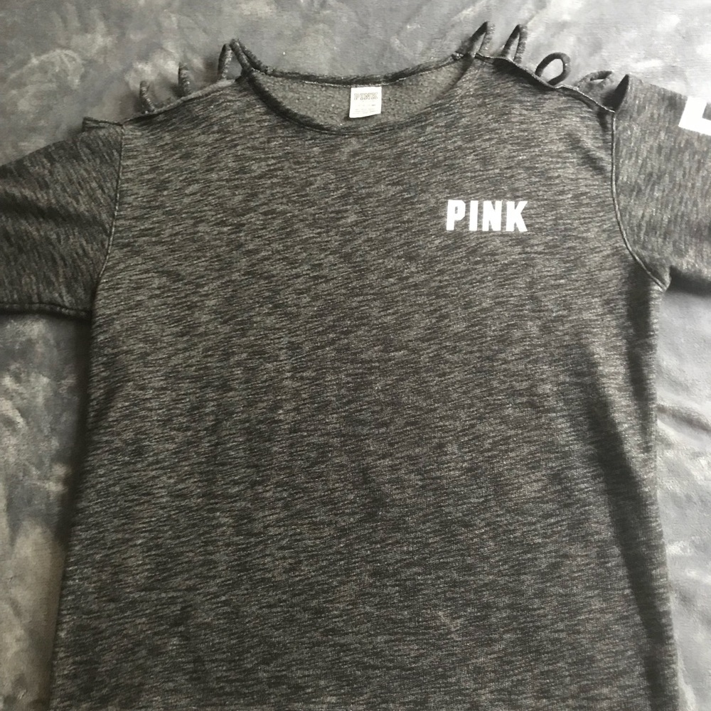 Gray “Cutout” Cold-Shoulder Sweater VS PINK